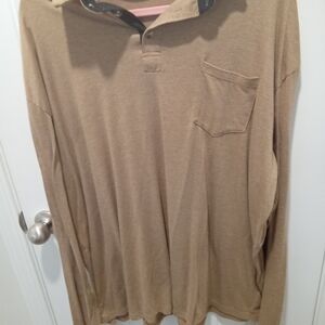 Men's Big & Tall Size 4XL Tan Long Sleeve Polo Shirt w/Collar. Came From Acadamy